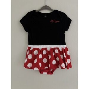 Disney Minnie Mouse Girls Black, Red & White Polkadot Skirted Bodysuit 24M